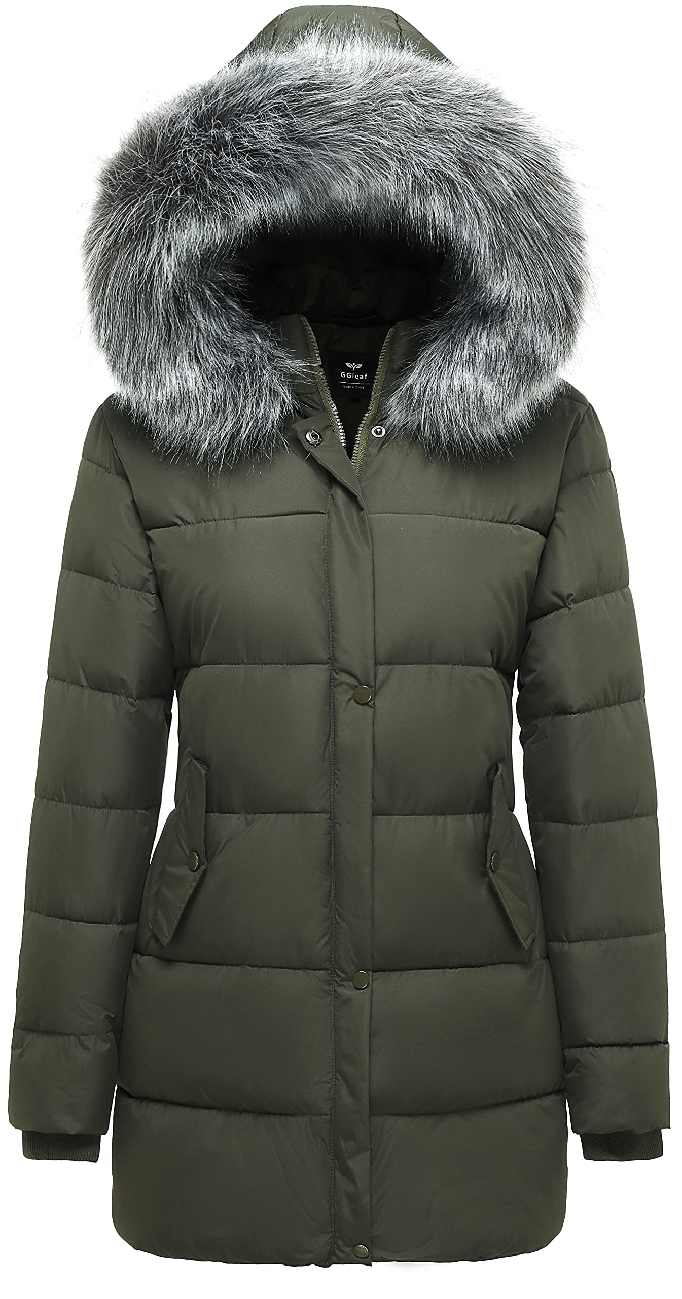 GGleaf Women's Winter Thicken Puffer Coat Warm Snow Jacket with Fur Removable Hood